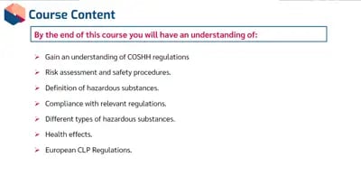 COSHH Awareness objectives