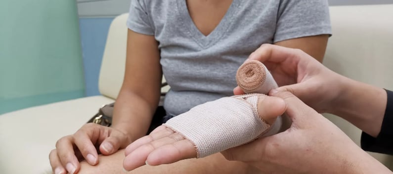 Care home first aid using bandage