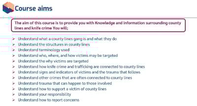 County Lines and Knife Crime learning outcomes