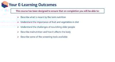 Diet and Nutrition learning outcomes