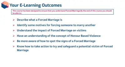 Forced Marriage Awareness learning outcomes