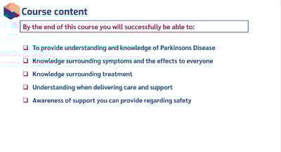 Parkinsons Disease Awareness Learning Outcomes