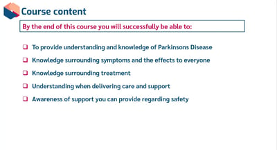 Parkinsons Disease Awareness Learning Outcomes