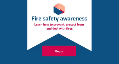 Screenshot of Fire Safety Awareness course Begin slide