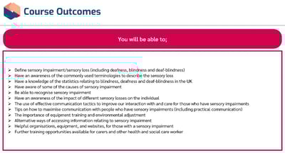 Sensory Impairment Awareness Learning Outcomes