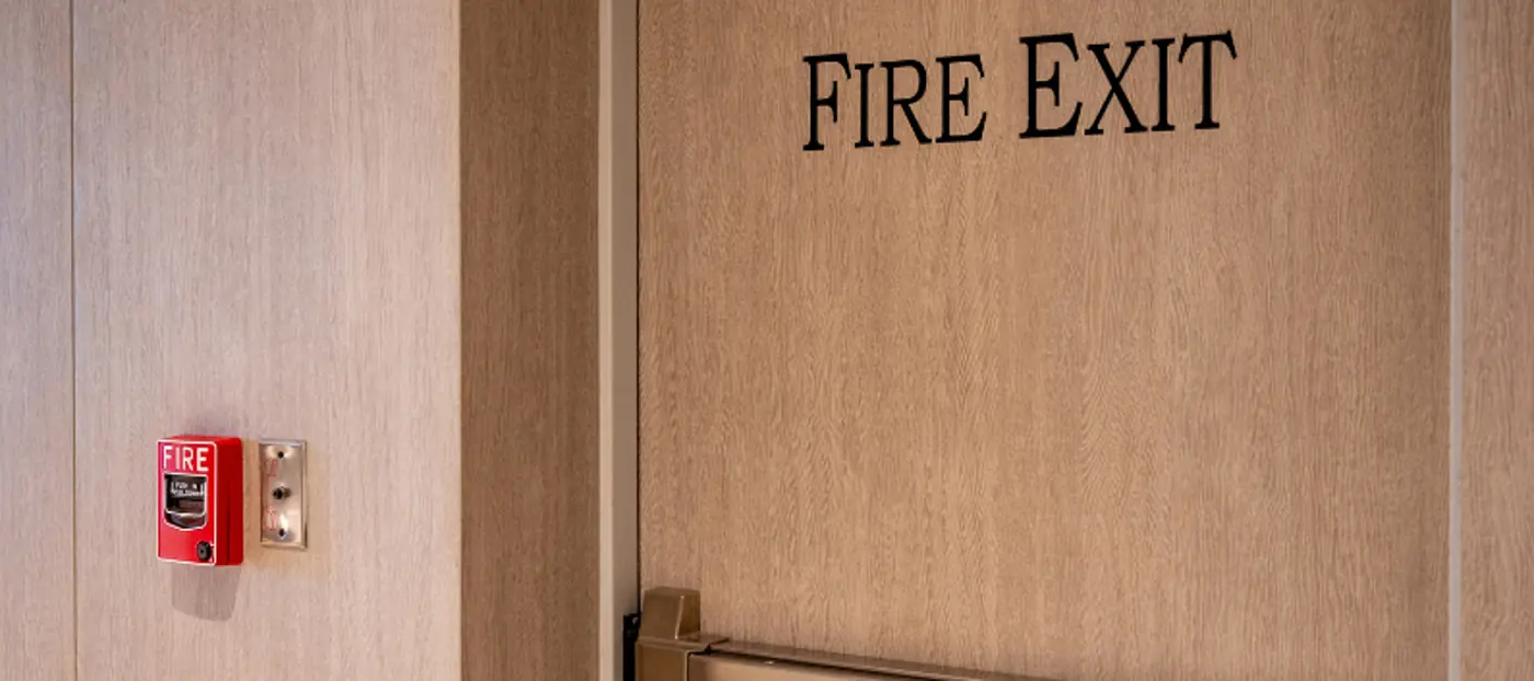 Fire exit evacuation route in care home fire safety